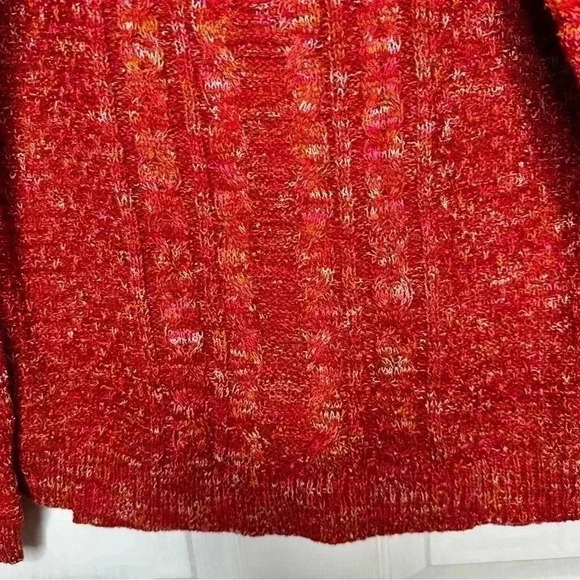 Time And  Tru Cable Knit Sweater V-Neck Orangeish-Red Size Large - Picture 7 of 16